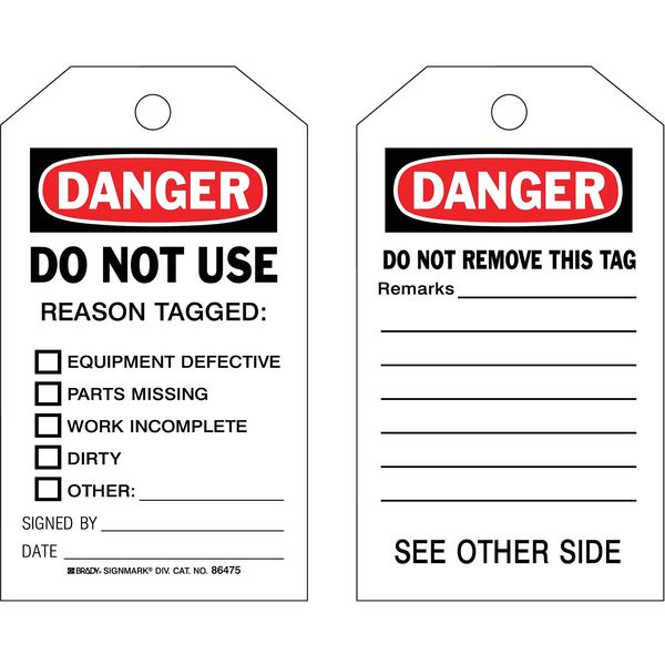 Danger Tag, 7 x 4 In, Bk and R/Wht, PK10