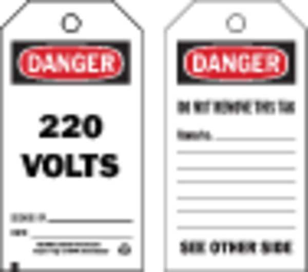 Danger Tag, 5-3/4 x 3 In, Cardstock, PK100, 86649
