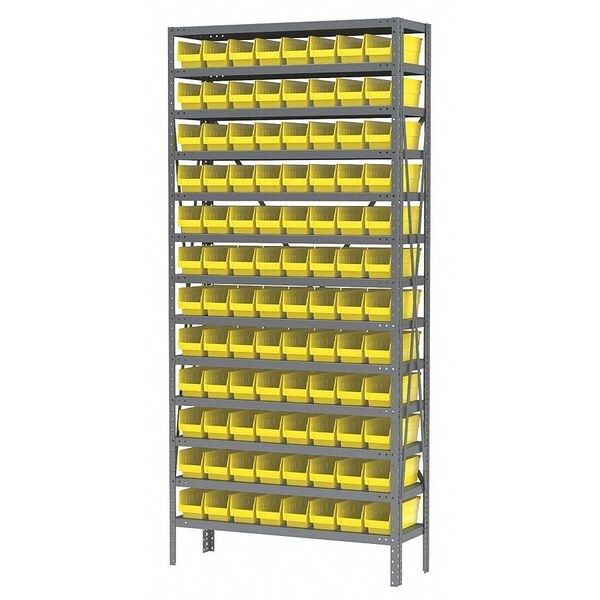 Steel Bin Shelving, 36 in W x 79 in H x 12 in D, 13 Shelves, Yellow