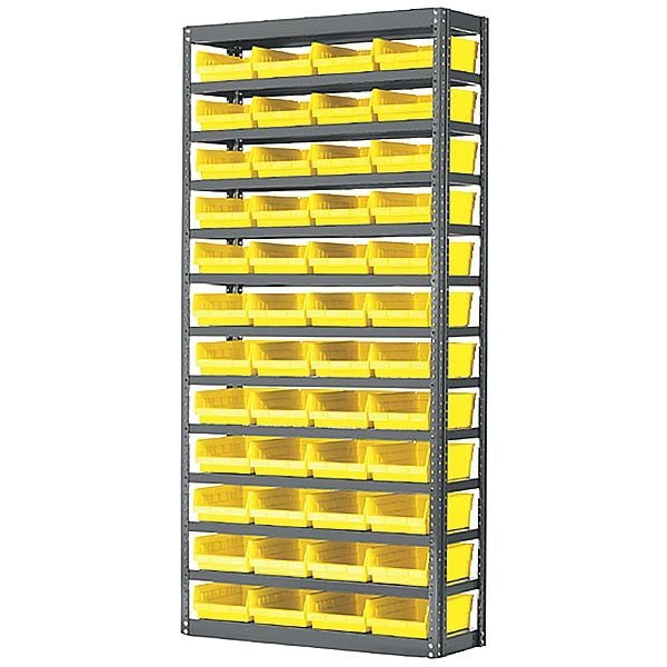 Steel Bin Shelving, 36 in W x 79 in H x 12 in D, 13 Shelves, Yellow