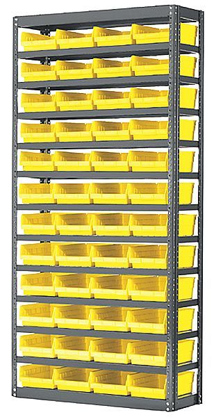 Steel Bin Shelving, 36 in W x 79 in H x 12 in D, 13 Shelves, Gray