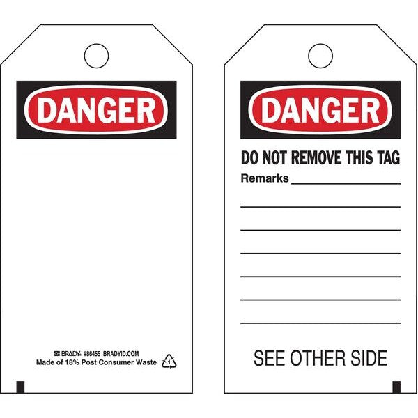 Danger Tag, 5-3/4 x 3 In, 3/8 In, PK10