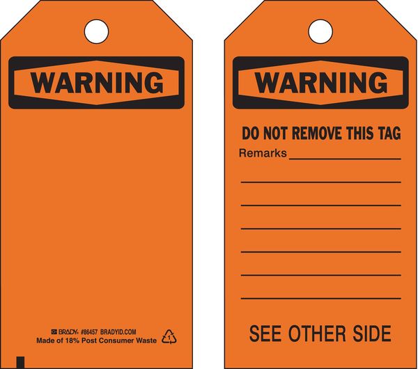 Wrn Tag, 5-3/4 x 3 In, Bk/Orn, 3/8 In, PK10