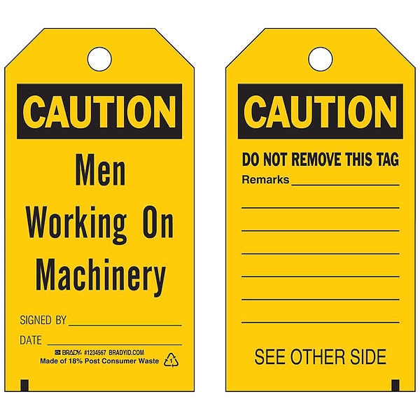 Caut Tag, 5-3/4 x 3 In, Bk/Yel, 3/8 In, PK10
