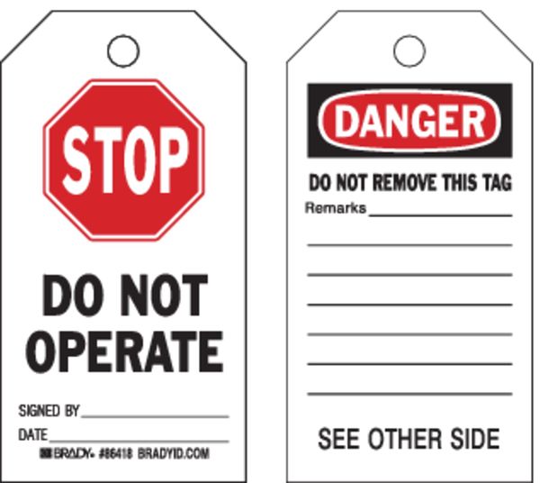 Danger Tag, 7 x 4 In, Bk and R/Wht, PK100