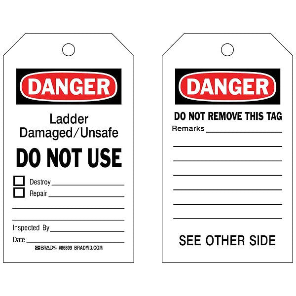 Danger Tag, 7 x 4 In, Bk and R/Wht, PK100