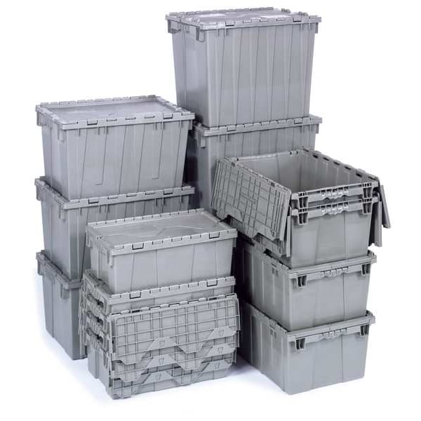 Gray Attached Lid Container, Plastic