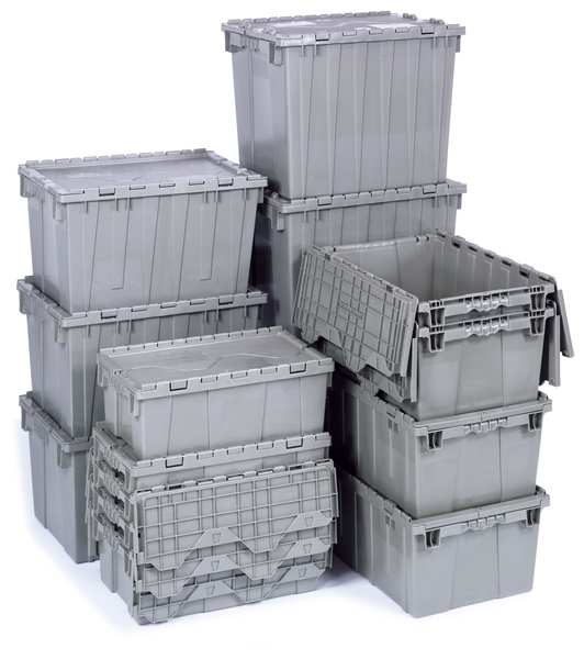 Gray Attached Lid Container, Plastic