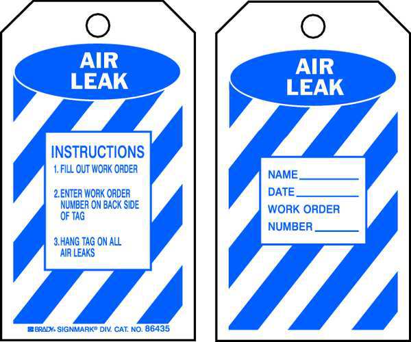 Air Leak Tag, 5-3/4 x 3 In, Bl/Wht, PK10