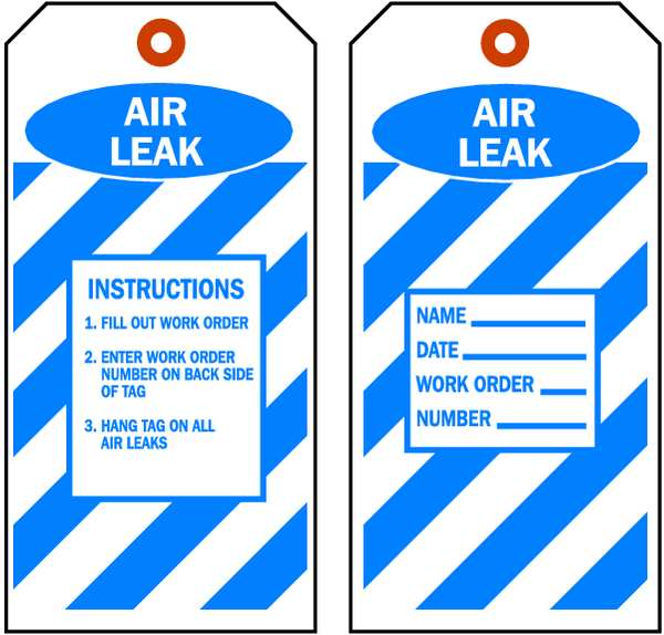 Air Leak Tag, 5-3/4 x 3 In, Bl/Wht, PK10