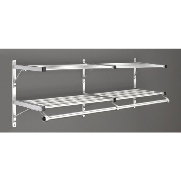 Coat Rack, 2 Shelves, 60 In W, Satin Alum