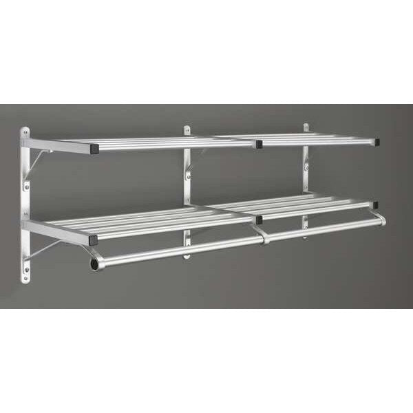 Coat Rack, 2 Shelves, 72 In W, Satin Alum