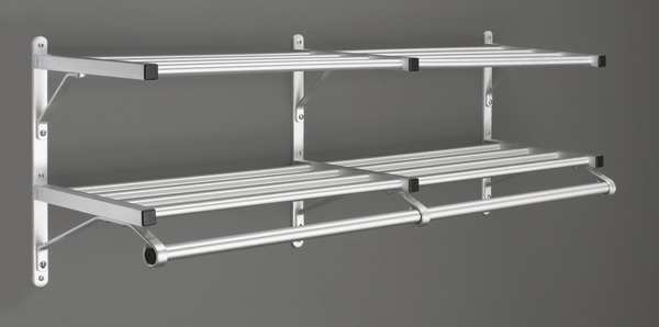 Coat Rack, 2 Shelves, 48 In W, Satin Alum