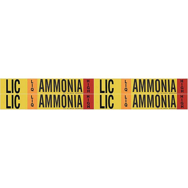 Ammonia Pipe Marker, LIC, 1 to 2-1/2In, PK4