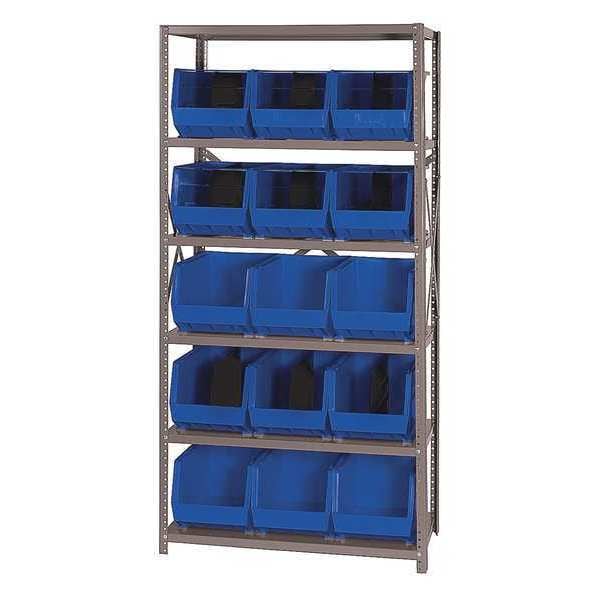 Steel Bin Shelving, 36 in W x 75 in H x 18 in D, 6 Shelves, Blue