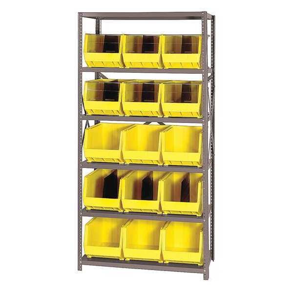 Steel Bin Shelving, 36 in W x 75 in H x 18 in D, 6 Shelves, Yellow