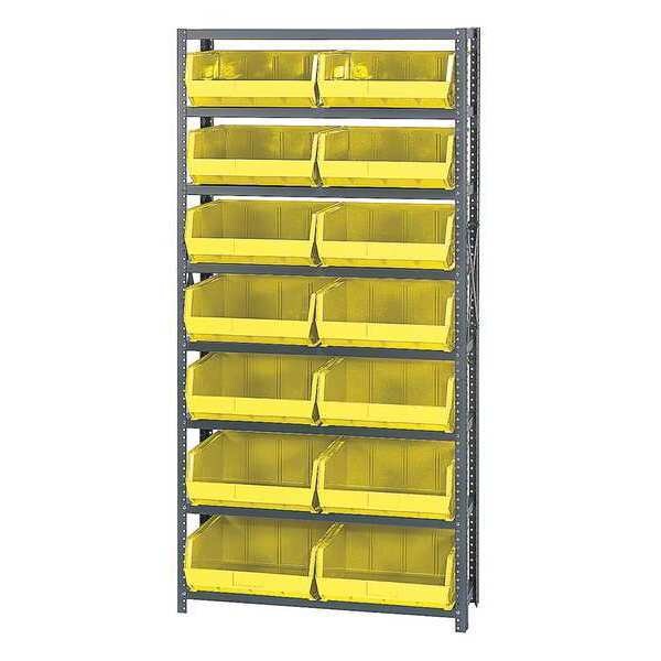 Steel Bin Shelving, 36 in W x 75 in H x 12 in D, 8 Shelves, Yellow