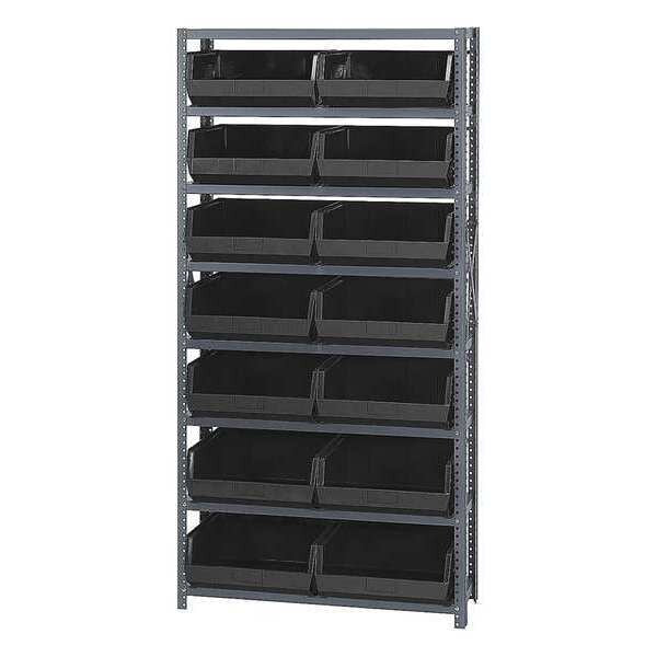 Steel Bin Shelving, 36 in W x 75 in H x 12 in D, 8 Shelves, Black