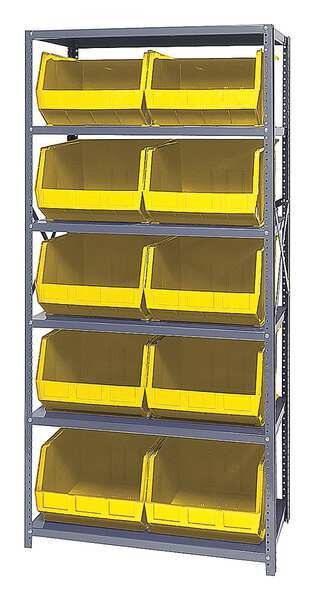 Steel Bin Shelving, 36 in W x 75 in H x 18 in D, 6 Shelves, Yellow