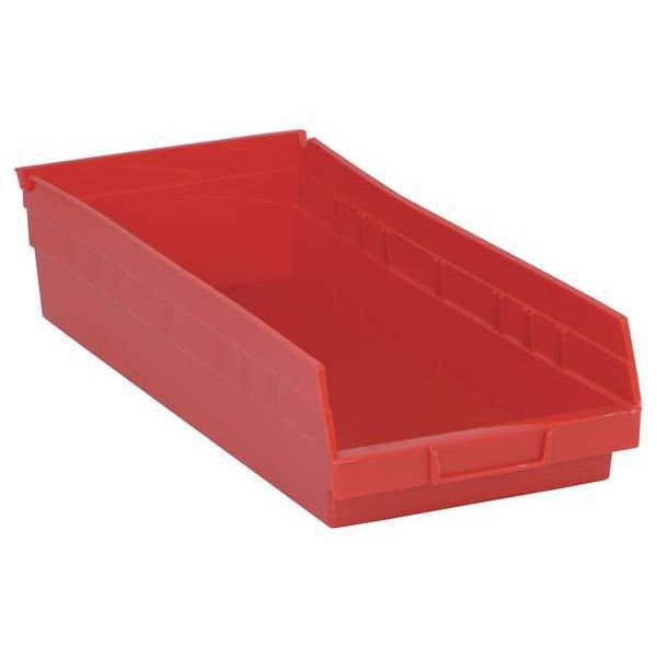 Shelf Storage Bin, Red, Polypropylene, 17 7/8 in L x 8 3/8 in W x 4 in H, 50 lb Load Capacity