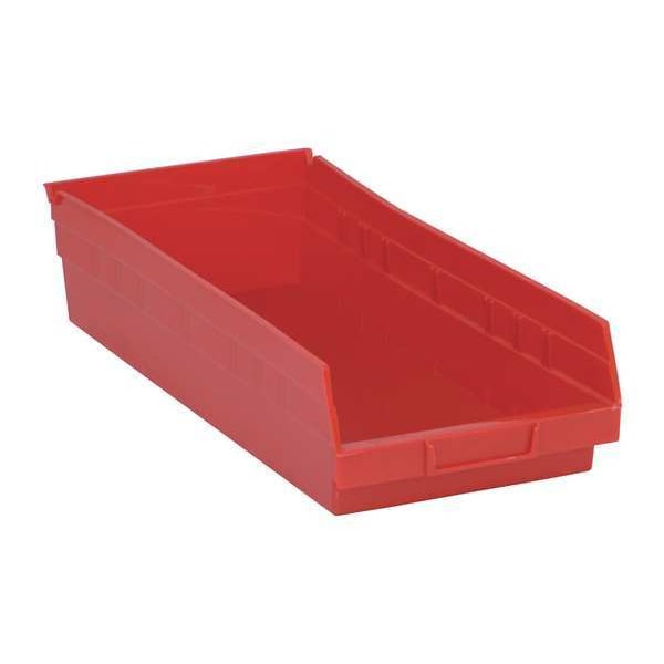 Shelf Storage Bin, Red, Polypropylene, 17 7/8 in L x 8 3/8 in W x 4 in H, 50 lb Load Capacity