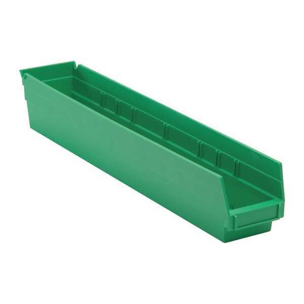 Shelf Storage Bin, Green, Polypropylene, 23 5/8 in L x 4 1/8 in W x 4 in H, 50 lb Load Capacity