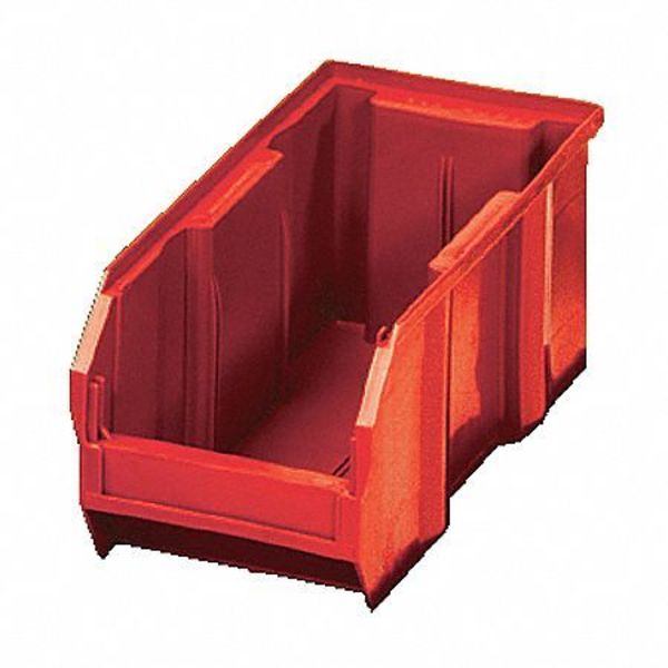 Shelf Storage Bin, Red, Polypropylene, 23 5/8 in L x 6 5/8 in W x 4 in H, 50 lb Load Capacity