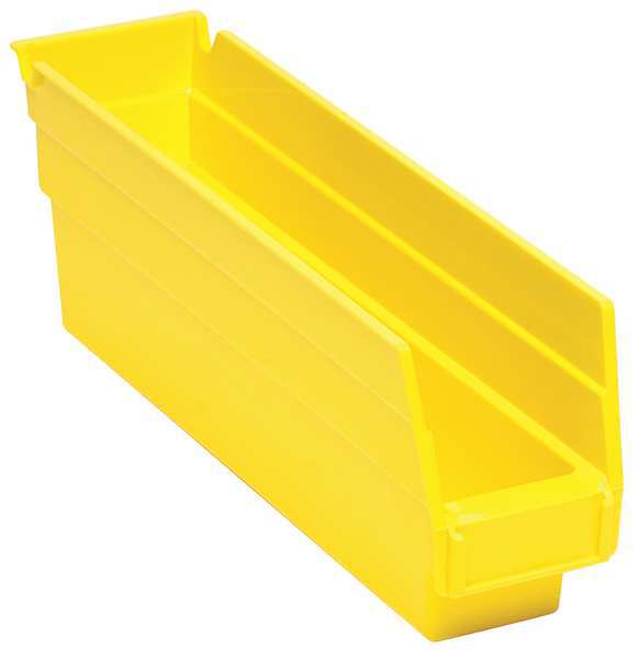 Shelf Storage Bin, Yellow, Polypropylene, 11 5/8 in L x 2 3/4 in W x 4 in H, 50 lb Load Capacity