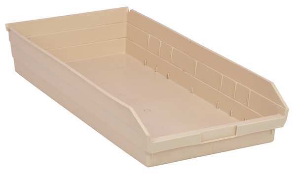 Shelf Storage Bin, Ivory, Polypropylene, 23 5/8 in L x 11 1/8 in W x 4 in H, 50 lb Load Capacity