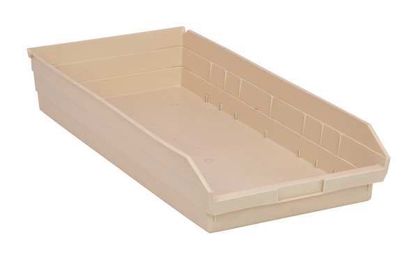 Shelf Storage Bin, Ivory, Polypropylene, 23 5/8 in L x 11 1/8 in W x 4 in H, 50 lb Load Capacity