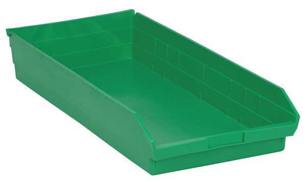 Shelf Storage Bin, Green, Polypropylene, 23 5/8 in L x 11 1/8 in W x 4 in H, 50 lb Load Capacity