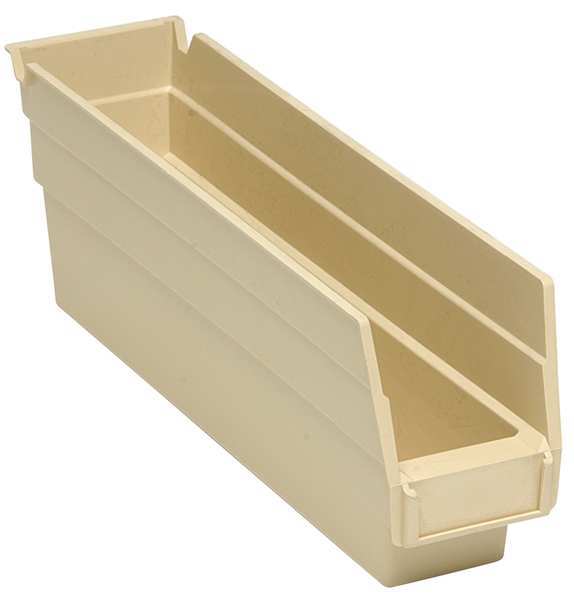 Shelf Storage Bin, Ivory, Polypropylene, 11 5/8 in L x 2 3/4 in W x 4 in H, 50 lb Load Capacity