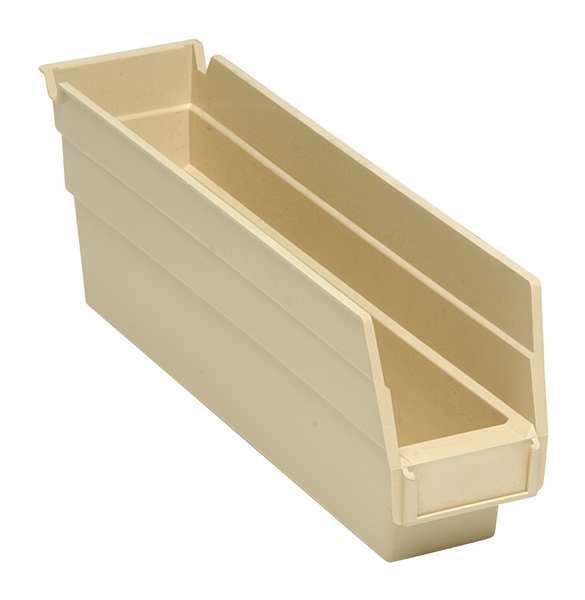 Shelf Storage Bin, Ivory, Polypropylene, 11 5/8 in L x 2 3/4 in W x 4 in H, 50 lb Load Capacity