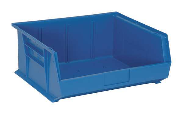 Hang & Stack Storage Bin, Blue, Polypropylene, 14 3/4 in L x 16 1/2 in W x 7 in H
