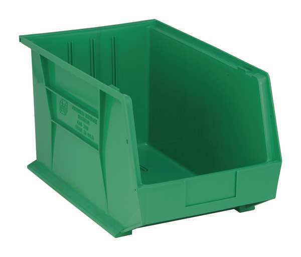 Hang & Stack Storage Bin, Green, Polypropylene, 18 in L x 11 in W x 10 in H, 75 lb Load Capacity