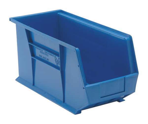 Hang & Stack Storage Bin, Blue, Polypropylene, 18 in L x 8 1/4 in W x 9 in H, 60 lb Load Capacity