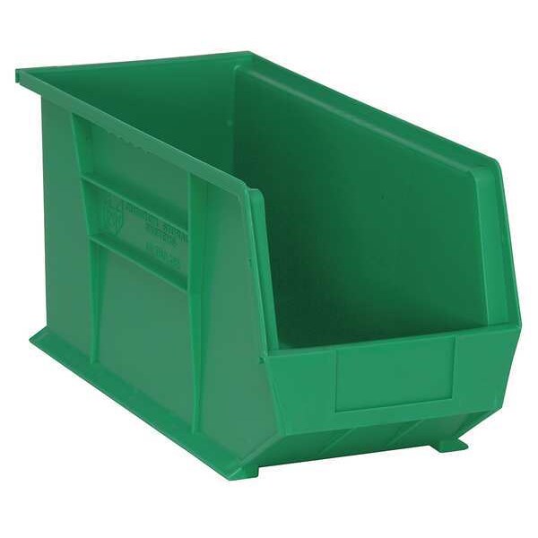 Hang & Stack Storage Bin, Green, Polypropylene, 18 in L x 8 1/4 in W x 9 in H, 60 lb Load Capacity