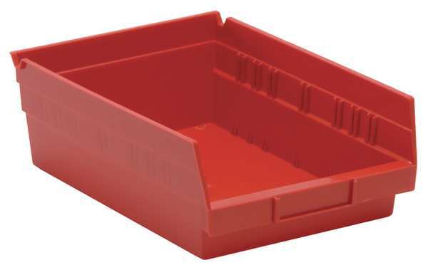 Shelf Storage Bin, Red, Polypropylene, 11 5/8 in L x 8 3/8 in W x 4 in H, 50 lb Load Capacity