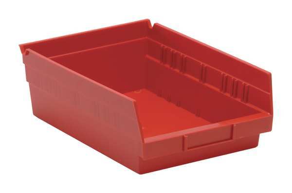 Shelf Storage Bin, Red, Polypropylene, 11 5/8 in L x 8 3/8 in W x 4 in H, 50 lb Load Capacity