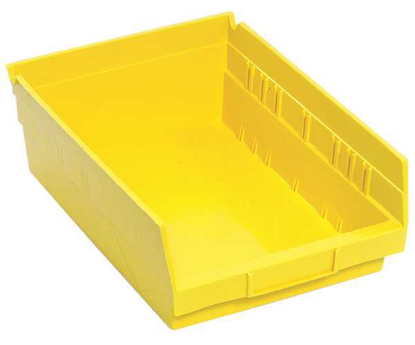 Shelf Storage Bin, Yellow, Polypropylene, 11 5/8 in L x 8 3/8 in W x 4 in H, 50 lb Load Capacity