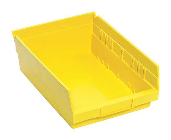 Shelf Storage Bin, Yellow, Polypropylene, 11 5/8 in L x 8 3/8 in W x 4 in H, 50 lb Load Capacity