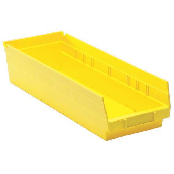 Shelf Storage Bin, Yellow, Polypropylene, 17 7/8 in L x 6 5/8 in W x 4 in H, 50 lb Load Capacity