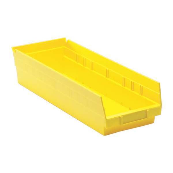 Shelf Storage Bin, Yellow, Polypropylene, 17 7/8 in L x 6 5/8 in W x 4 in H, 50 lb Load Capacity