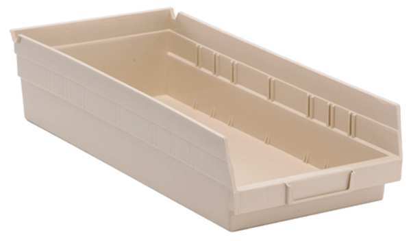 Shelf Storage Bin, Ivory, Polypropylene, 17 7/8 in L x 8 3/8 in W x 4 in H, 50 lb Load Capacity