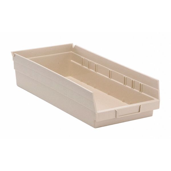 Shelf Storage Bin, Ivory, Polypropylene, 17 7/8 in L x 8 3/8 in W x 4 in H, 50 lb Load Capacity