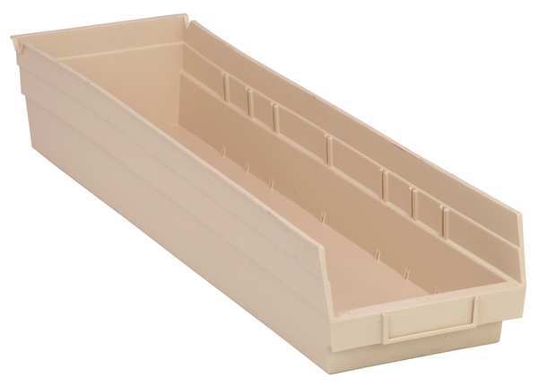 Shelf Storage Bin, Ivory, Polypropylene, 23 5/8 in L x 6 5/8 in W x 4 in H, 50 lb Load Capacity