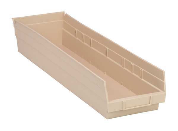 Shelf Storage Bin, Ivory, Polypropylene, 23 5/8 in L x 6 5/8 in W x 4 in H, 50 lb Load Capacity