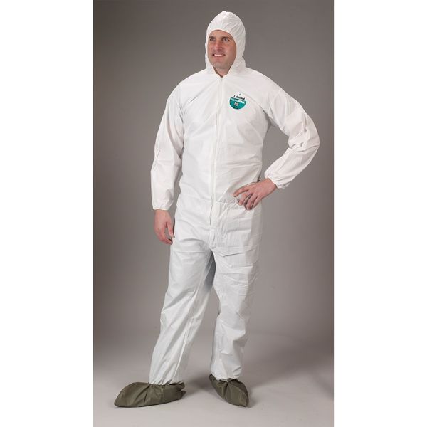 Hooded Disposable Coveralls, M, 25 PK, White, SBPP with Laminated Microporous Film, Zipper