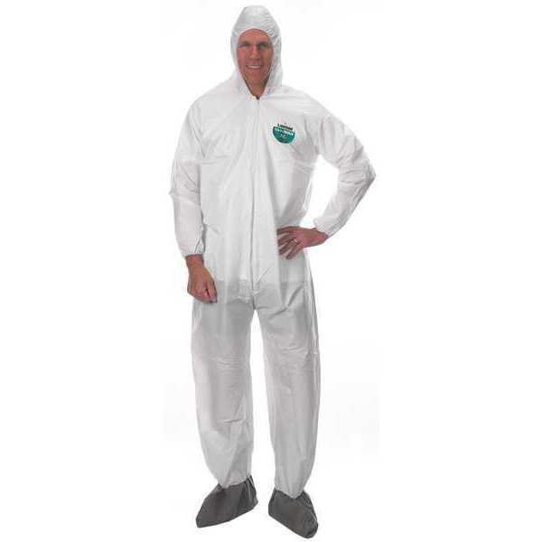 Hooded Disposable Coveralls, M, 25 PK, White, SBPP with Laminated Microporous Film, Zipper