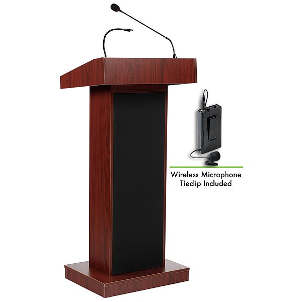 Orator Lectern with Wireless Tie Clip Mic, Mahogany
